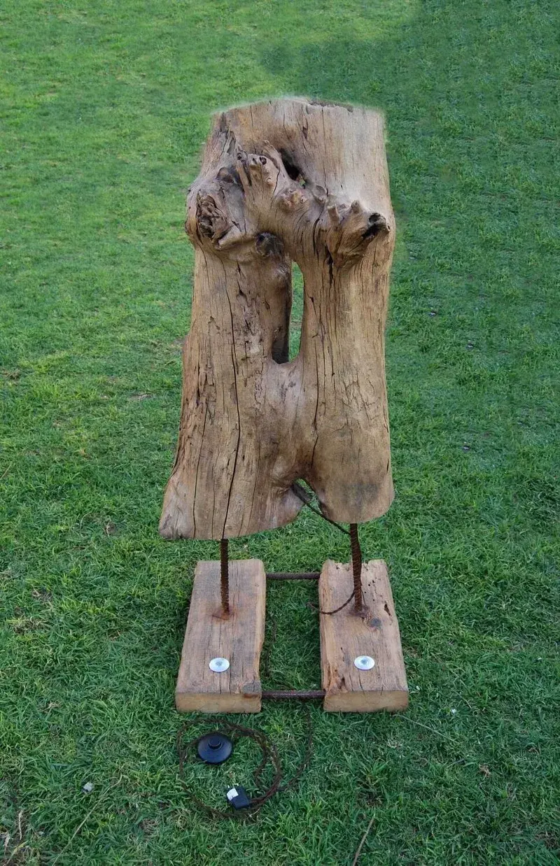 Escultura iluminada decorativa arte con madera 6